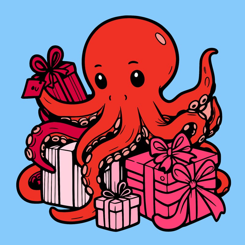 an octopus wrapping gifts