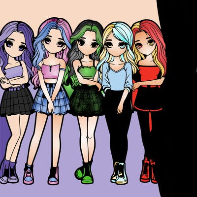 a group of girls realistic