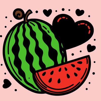 a watermelon with a heart background