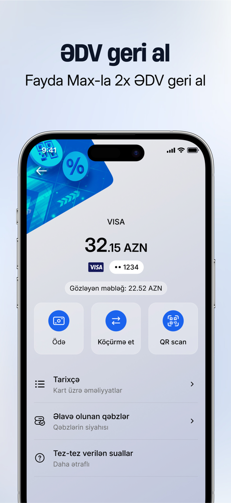 Écran de l'application mobile ABB affichant la fonction de remboursement de TVA et le tableau de bord bancaire numérique avec le solde du compte