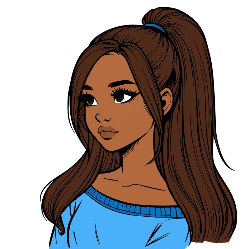 realistic girl with a high ponytail