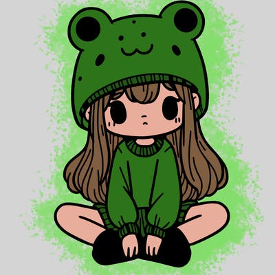 a girl wearing a frog hat and some frog socks