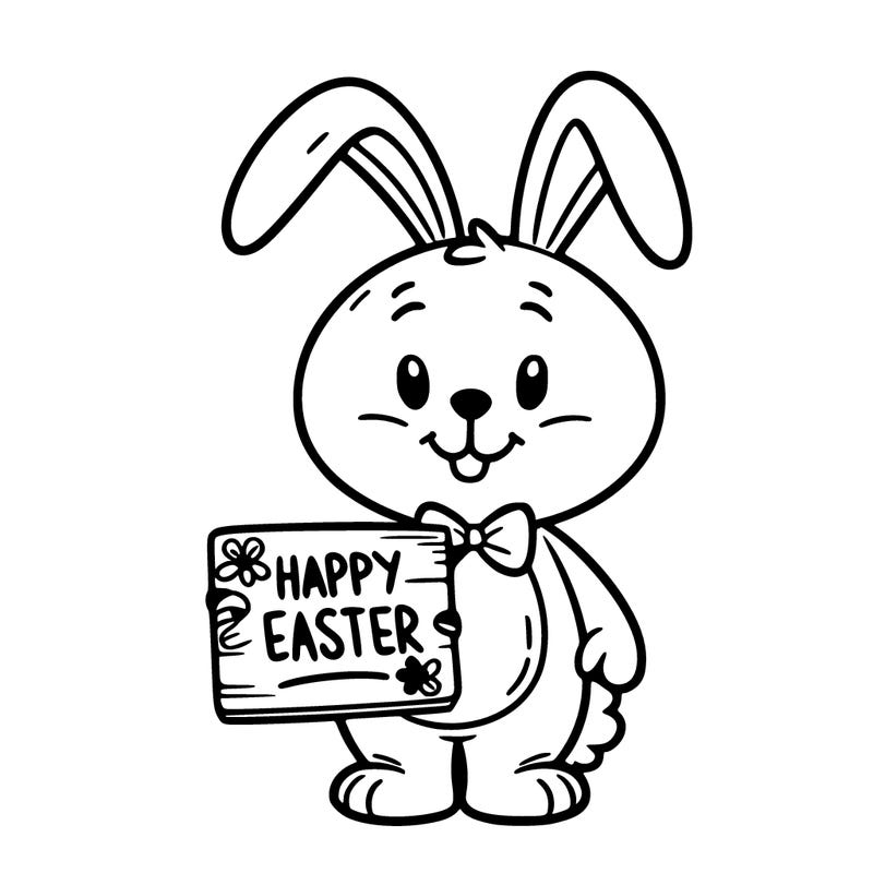 an easter bunny with a sign in his hand that says happy easter
