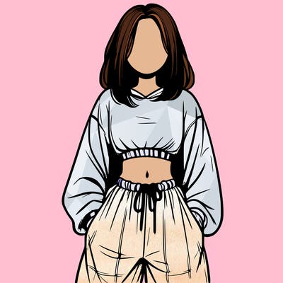 realistic girl faceless with baggy pants and a crop top