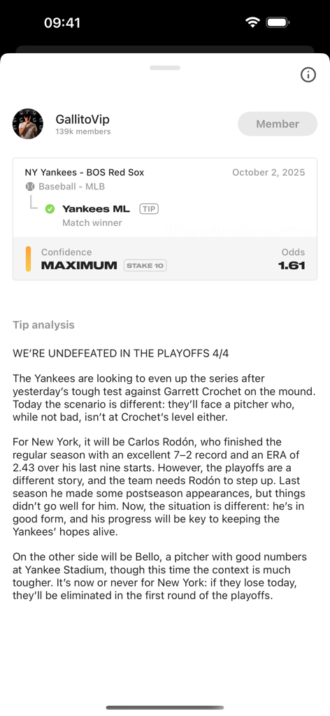 Detailed MLB betting tip for Yankees vs Red Sox with expert analysis on Tipster Chat app