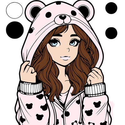realistic girl in a animal pjs hoodie