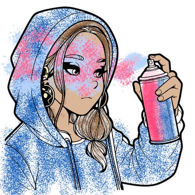 a realistic girl, spray painting