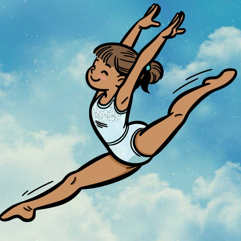 a gymnast doing a split jump in the air