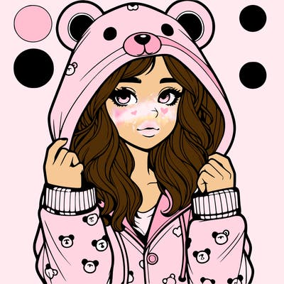 realistic girl in a animal pjs hoodie