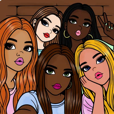 group of teen girls friends y2k up close in a selfie