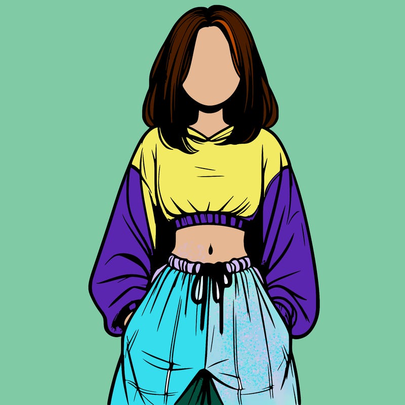 realistic girl faceless with baggy pants and a crop top