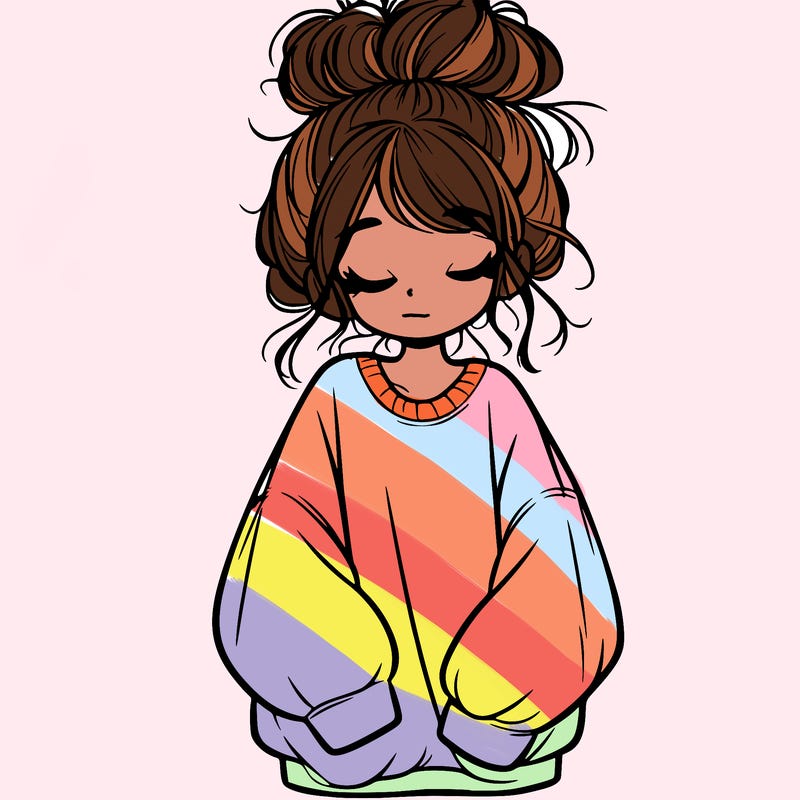 girl with baggy sweatshirt and messy bun