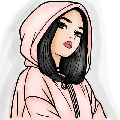 a realistic girl in a hoodie
