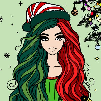 christmas fashionable female model and long hair