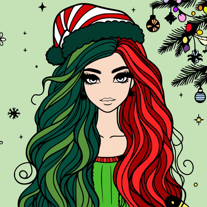 christmas fashionable female model and long hair