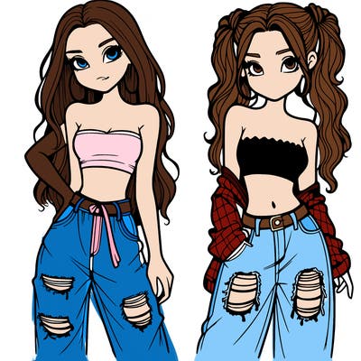 2 girls in crop tops and baggy jeans ripped