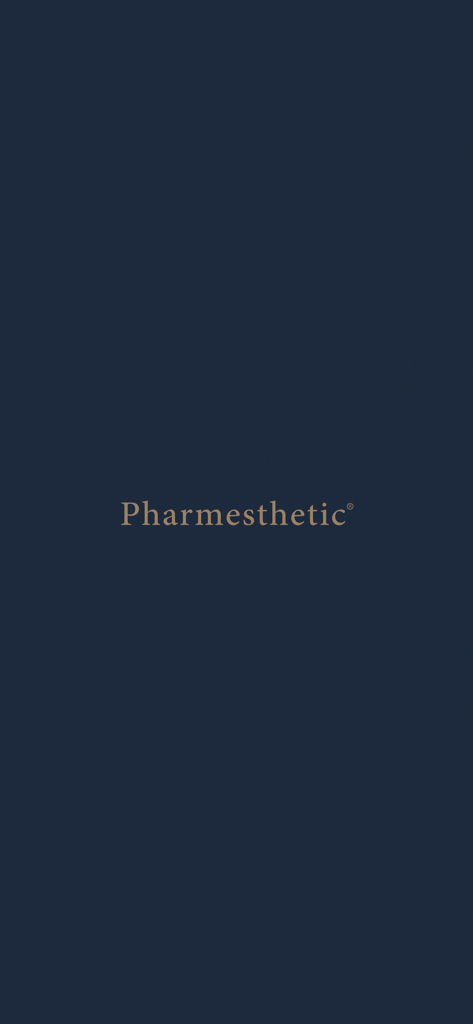 Pharmesthetic app logo in gold text on a dark blue background