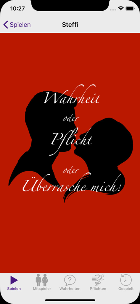 Mobile app screen for Sexy Truth or Dare game featuring silhouettes of a couple