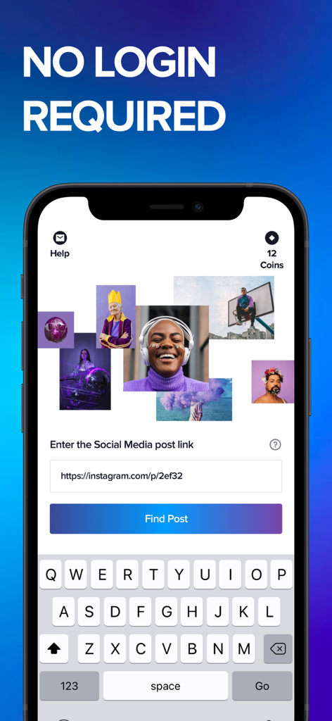 Giveaway Picker for Comments - Giveaway Picker app interface showing the no login required feature and link entry field for social media posts