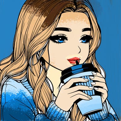 realistic girl drinking coffee