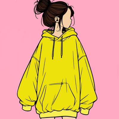 realistic girl with a oversized sweatshirt on and a bun
