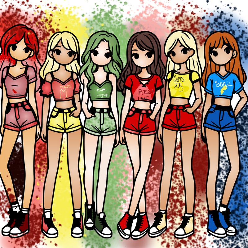a group of girls wearing crop tops and shorts