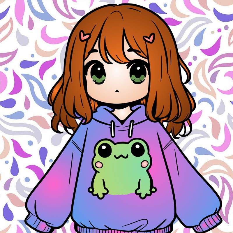 girl wearing frogging sweatshirt