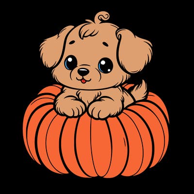 cute little puppy in a pumpkin