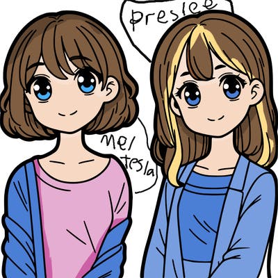 two girls one with short hair and other with long hair