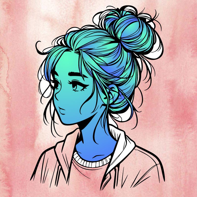 realistic teenage girl with a messy bun