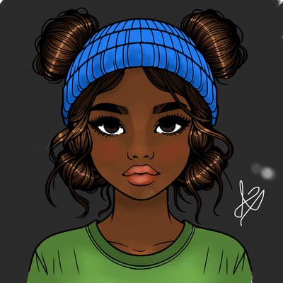 realistic girl with buns in her hair with a beanie on