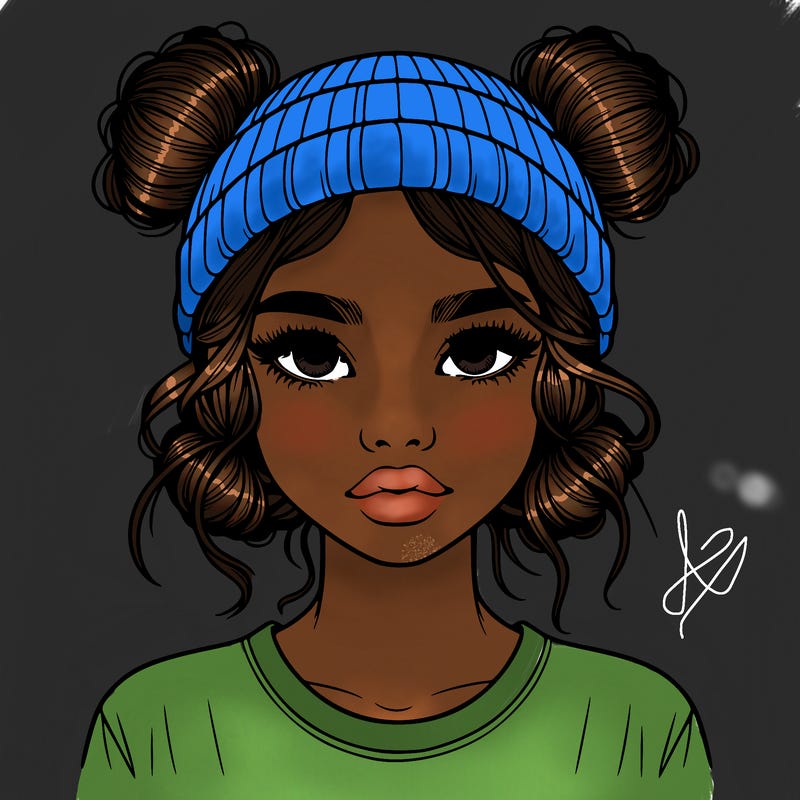 realistic girl with buns in her hair with a beanie on