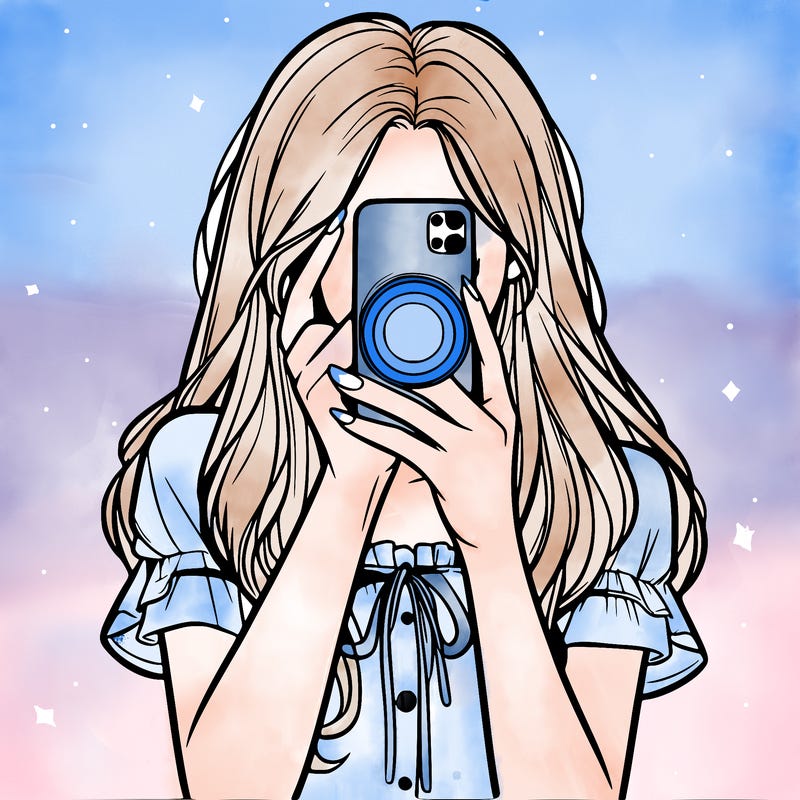 a realistic girl holding her phone taking pictures