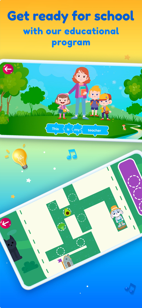 Phonics, reading kindergarten - Educational reading and logic games from Binky Academy for kindergarten children