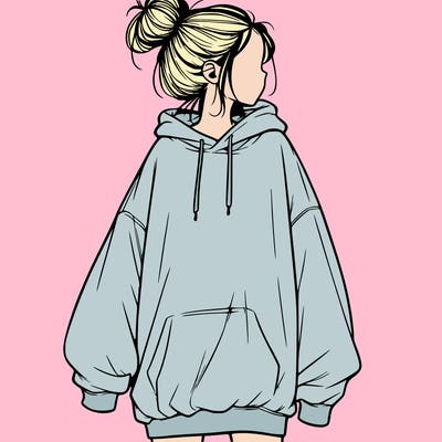 realistic girl with a oversized sweatshirt on and a bun