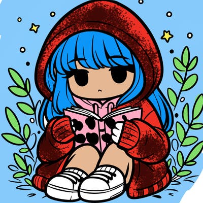 girl in oversized hoodie reading a book