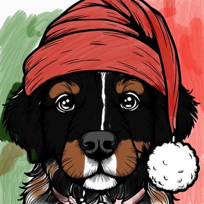 realistic dog with a christmas hat