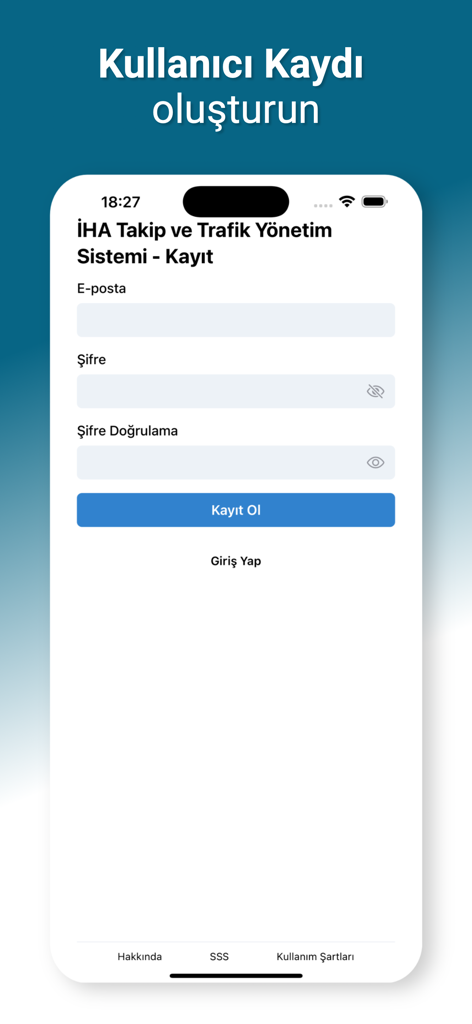 IHA TAKIP - User registration interface for the IHA TAKIP UAV tracking application