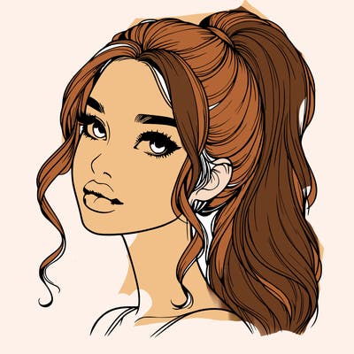 realistic girl with a ponytail on her hair and lips