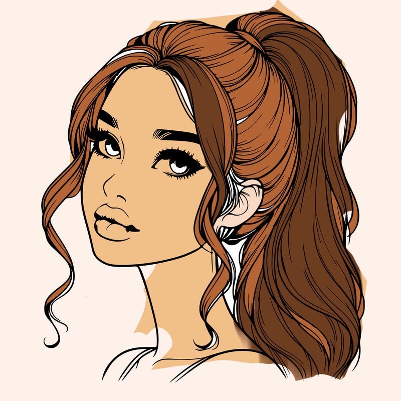 realistic girl with a ponytail on her hair and lips