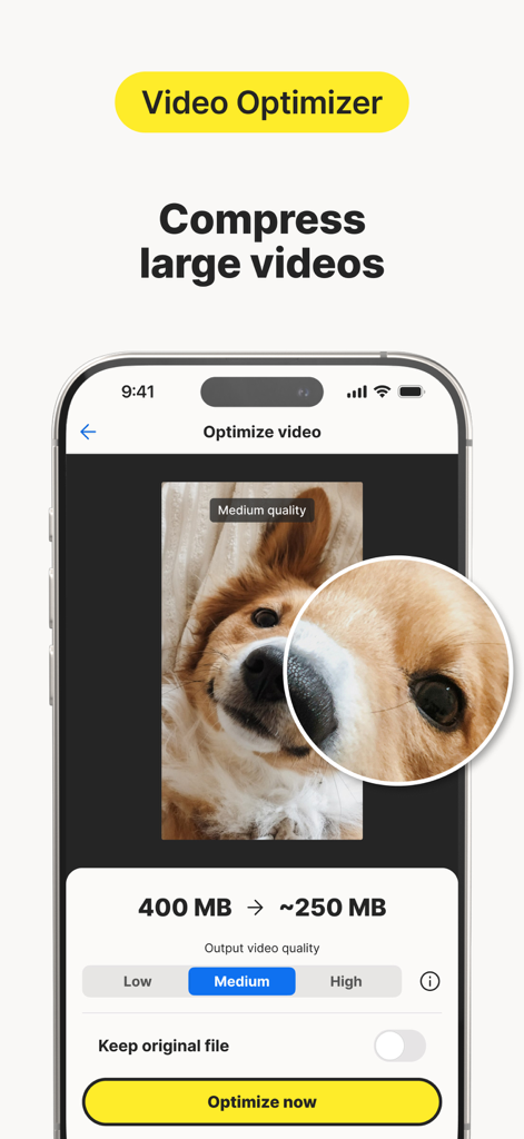 Norton Cleaner: Phone Cleanup - Norton Cleaner app interface for compressing large videos to free up storage space