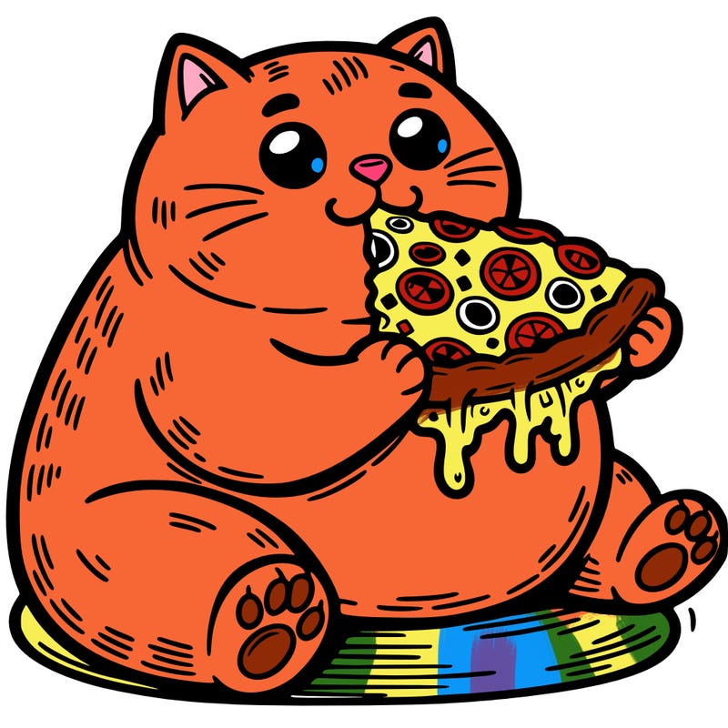 fat cat eating pizza