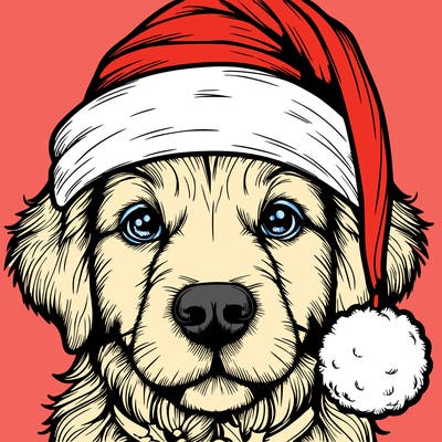realistic dog with a christmas hat