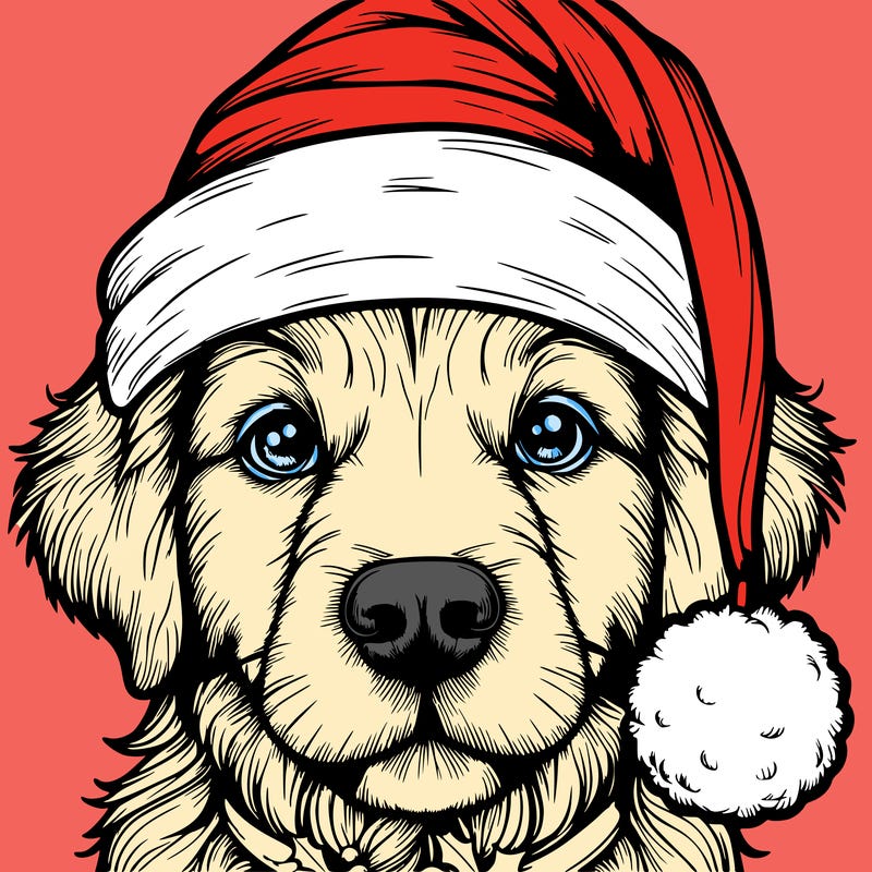 realistic dog with a christmas hat