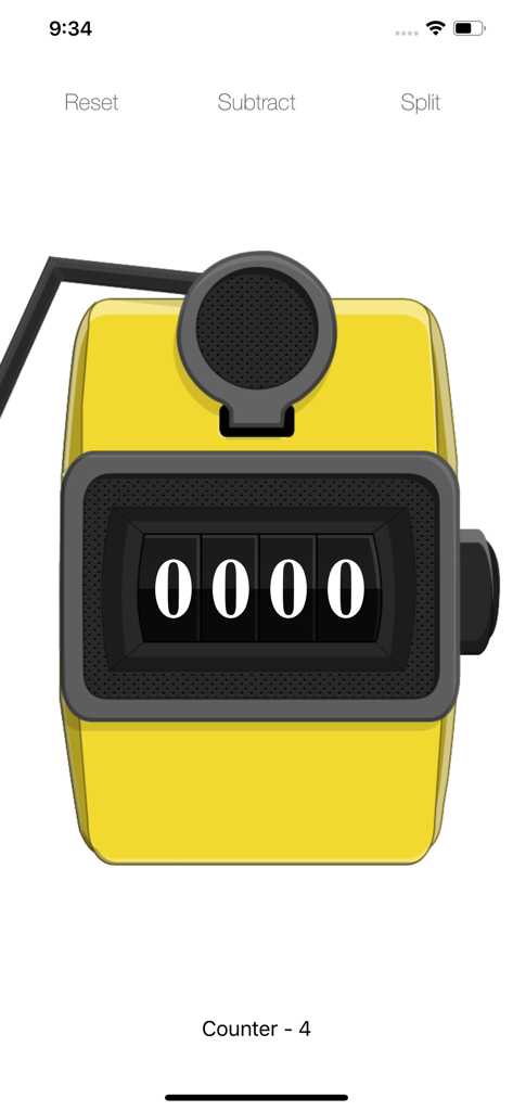 Tap Tap Counter - A digital tally counter with a yellow mechanical clicker design showing zero on the display.