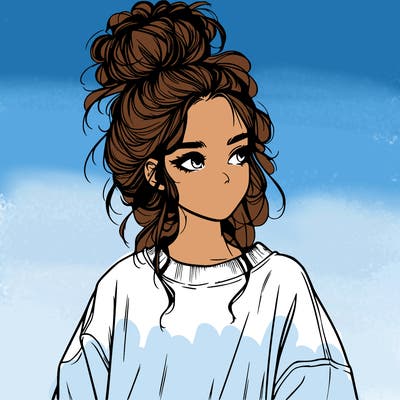 realistic girl with messy bun and oversized clothing