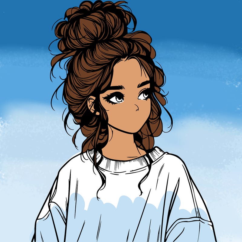 realistic girl with messy bun and oversized clothing