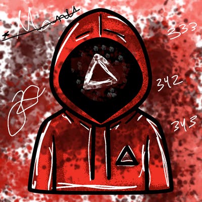a person with non face waering a hoodie with a small triangle symbol
