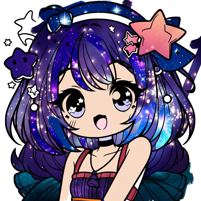 cute anime girl with star accessories