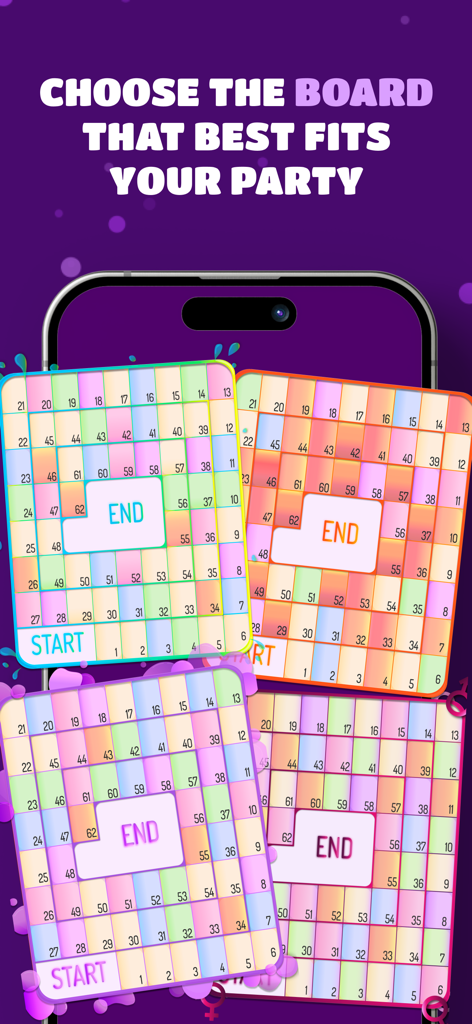 A smartphone screen showing four colorful digital game board layouts for the La Guatoca party game